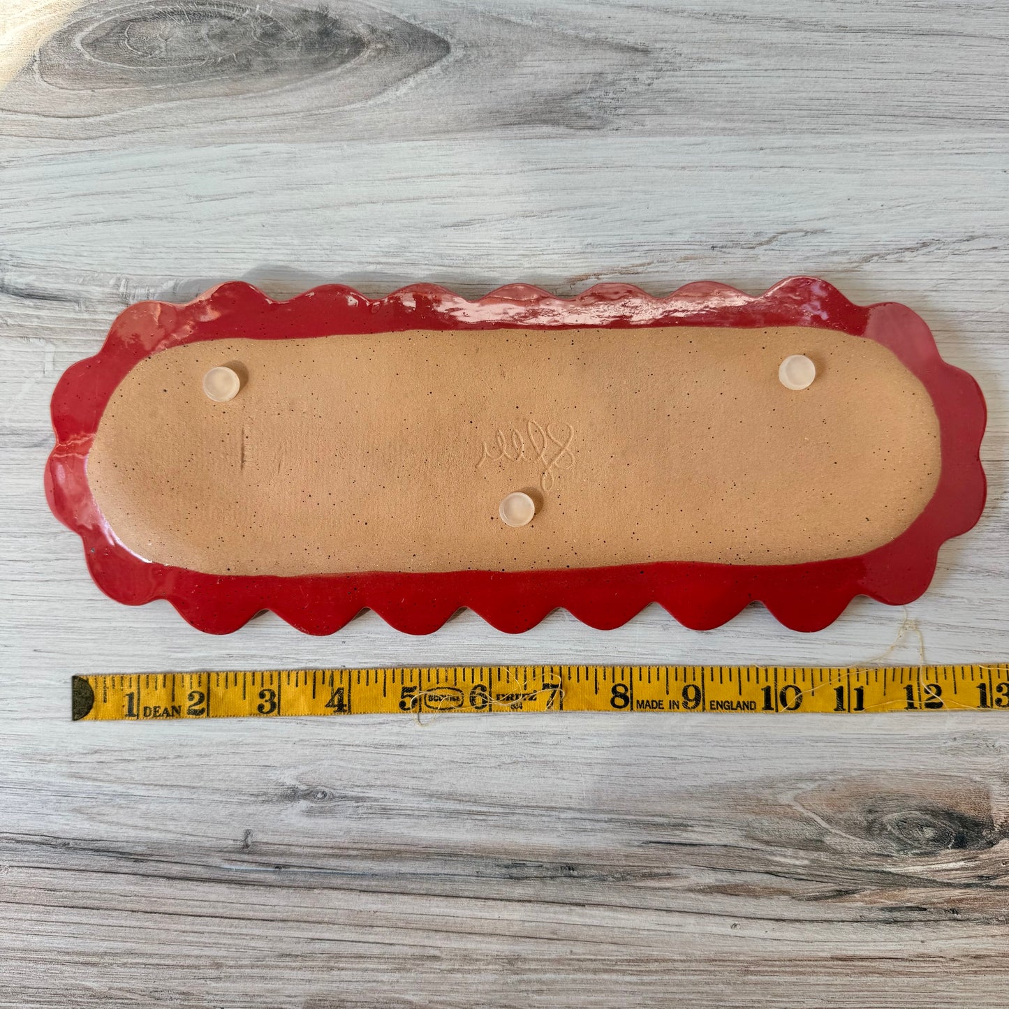 Oblong scalloped platter, red