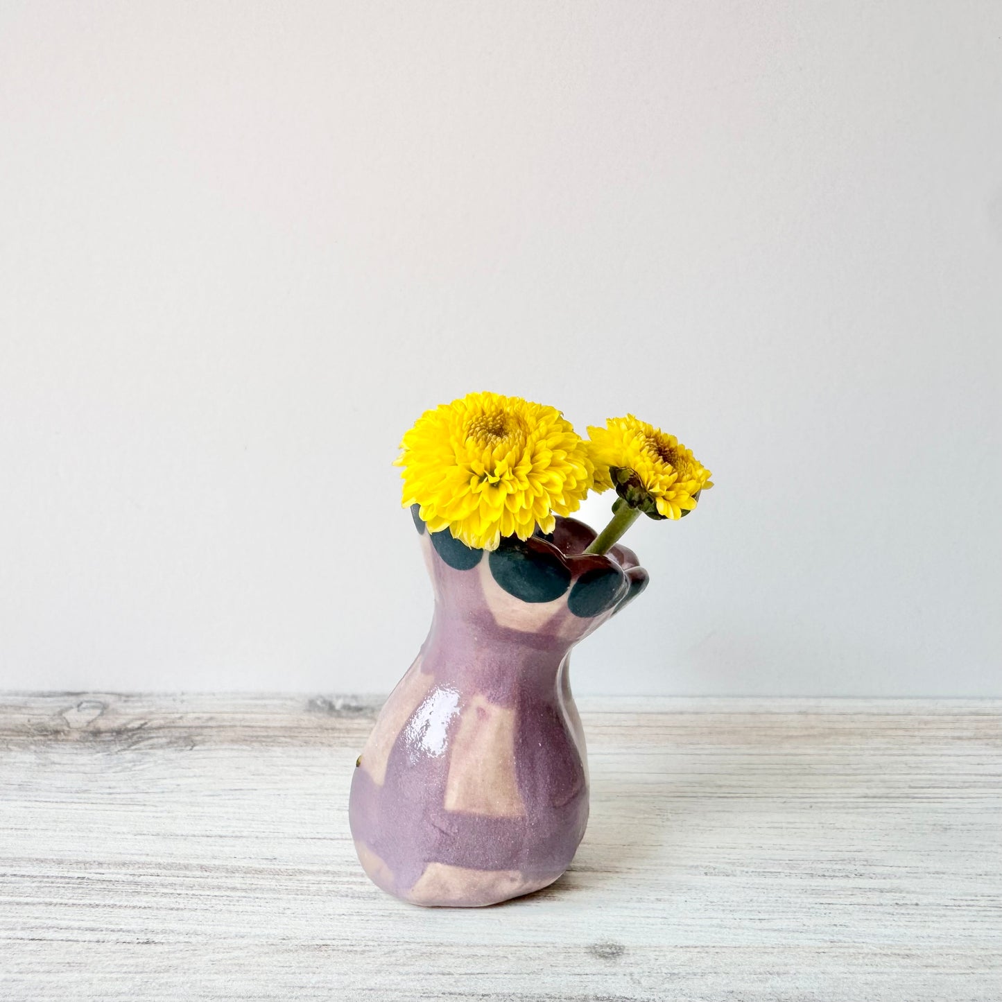 Mini vase, hand painted, wonky, pink/purple/blue