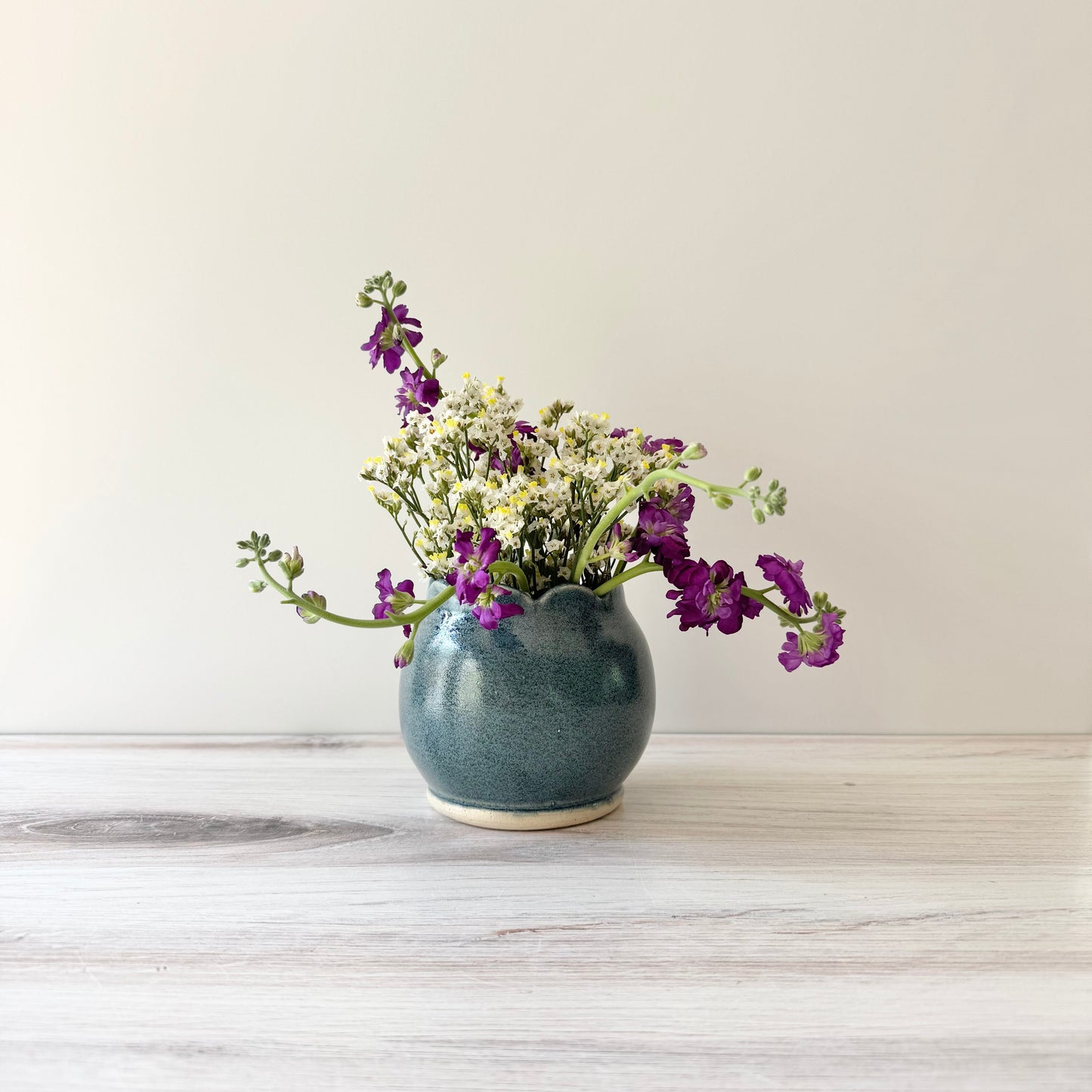 Scalloped vase antique blue