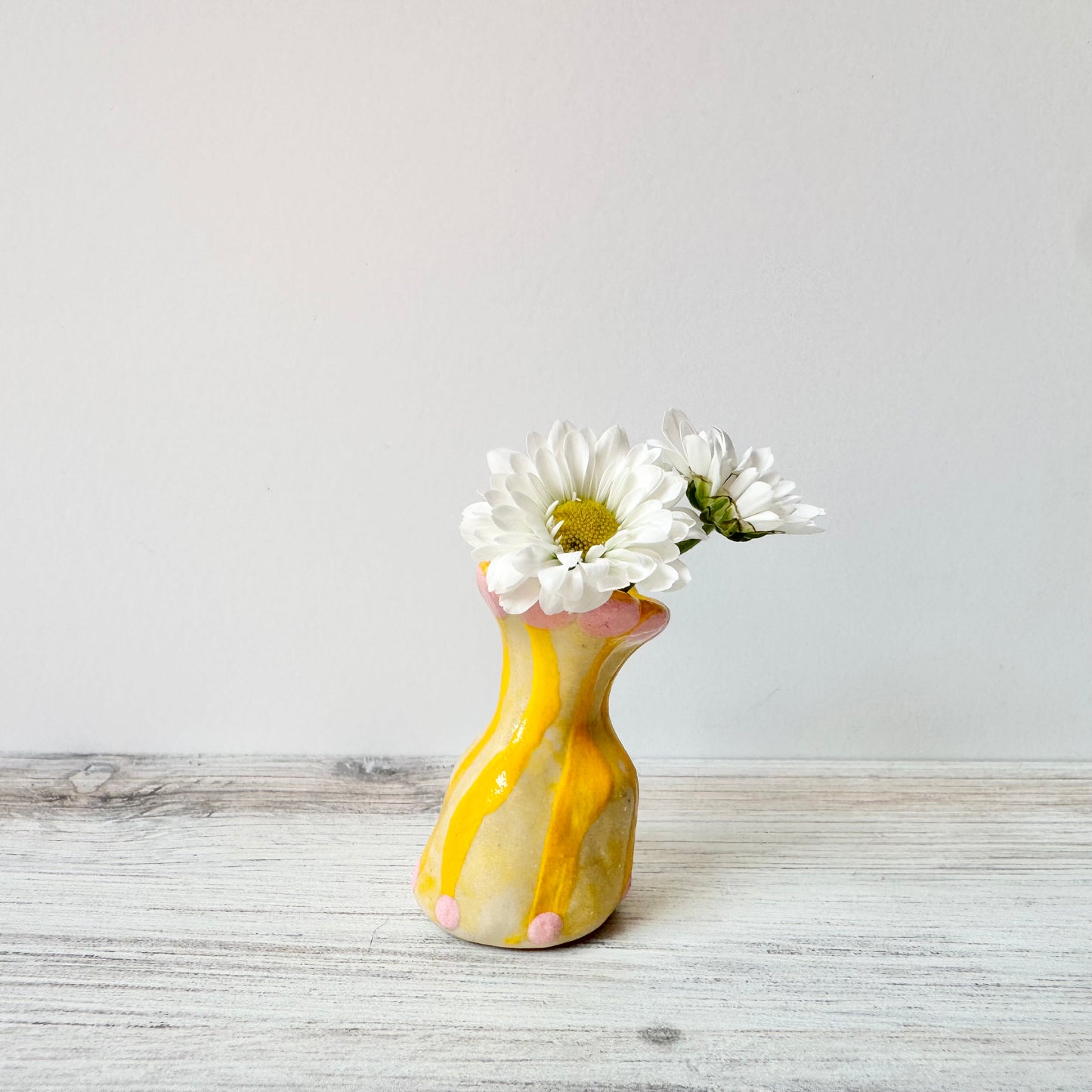 Mini vase, hand painted, wonky, pink/yellow