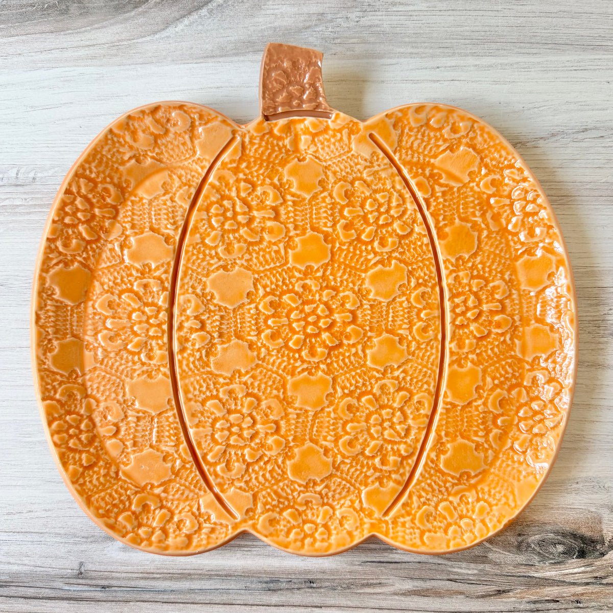 Pumpkin platter, orange on white clay