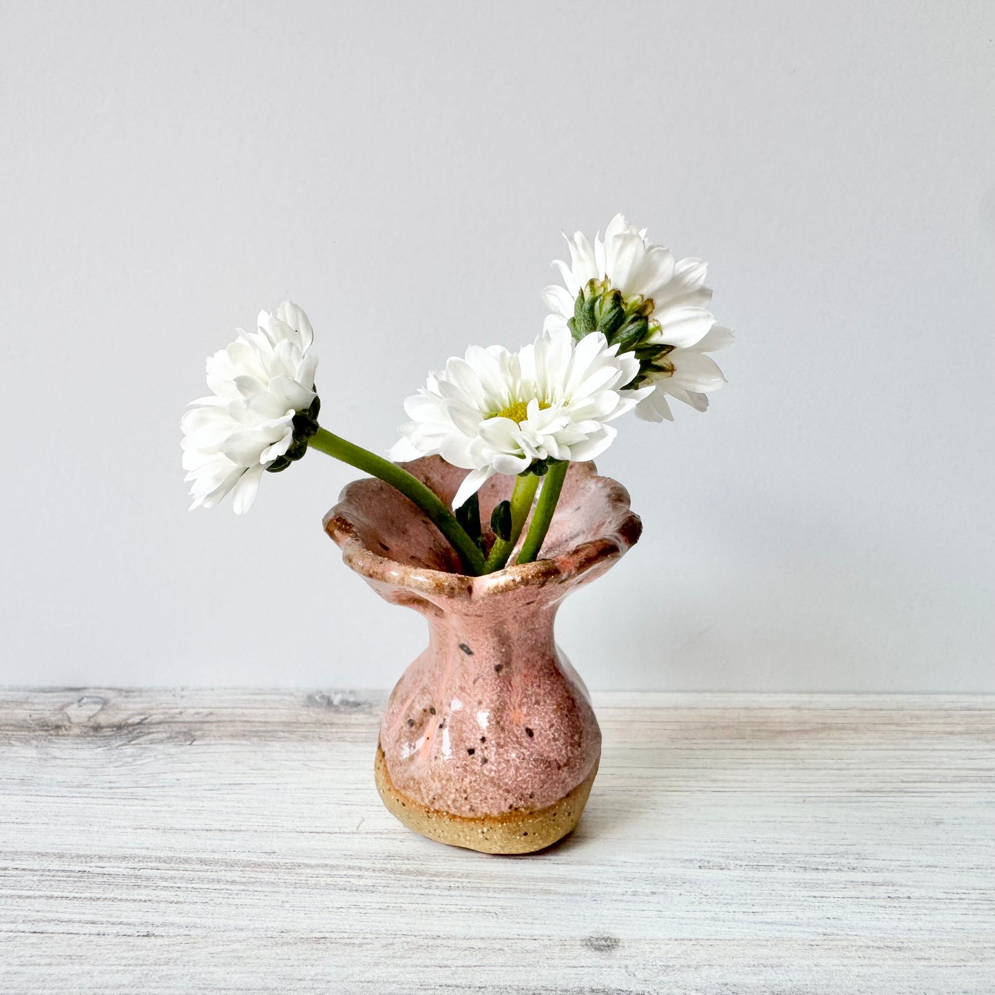 Mini vase, rhubarb on brown clay