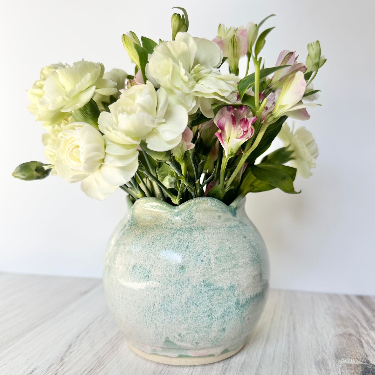 Scalloped vase mint green