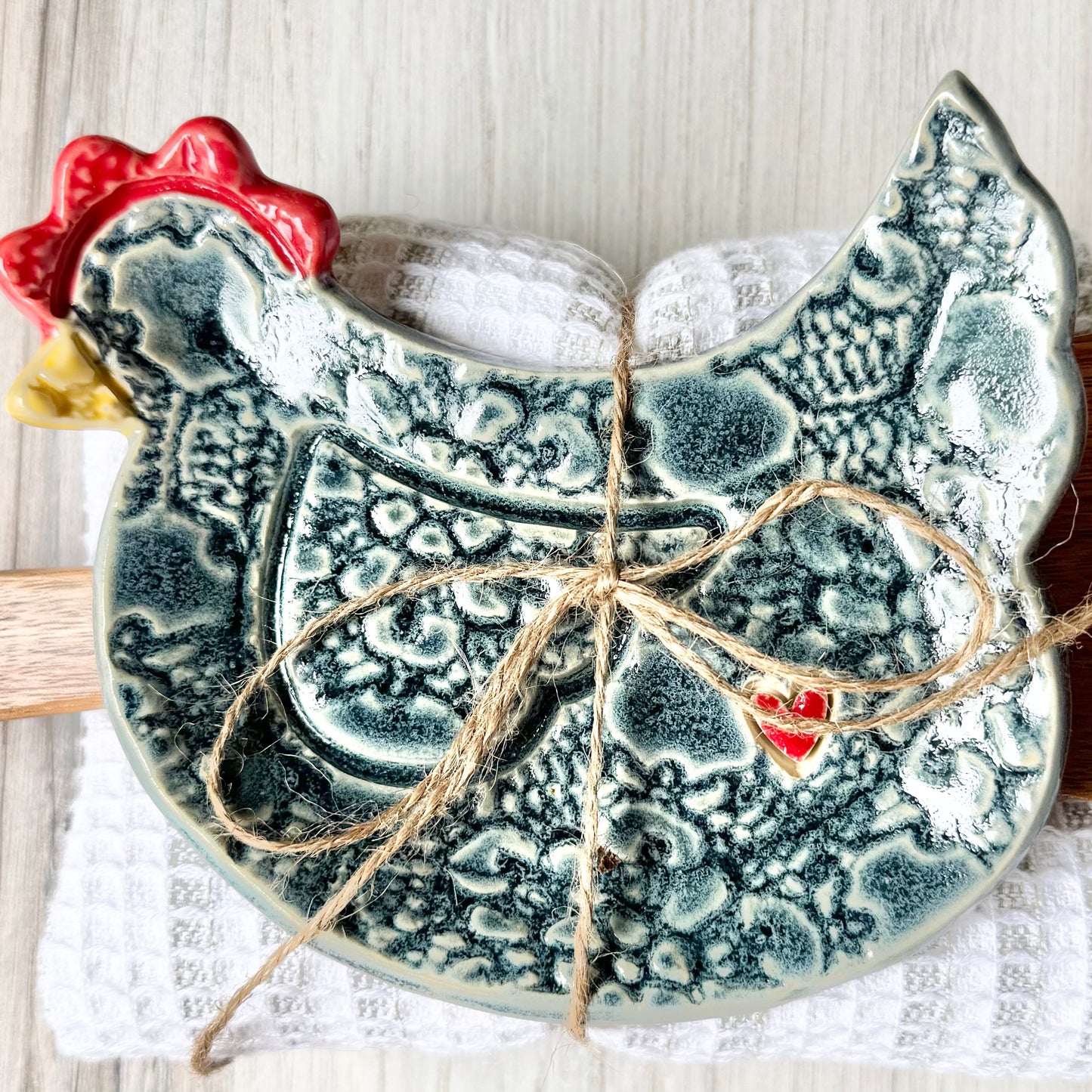 Chicken SPOON REST ONLY, antique blue.