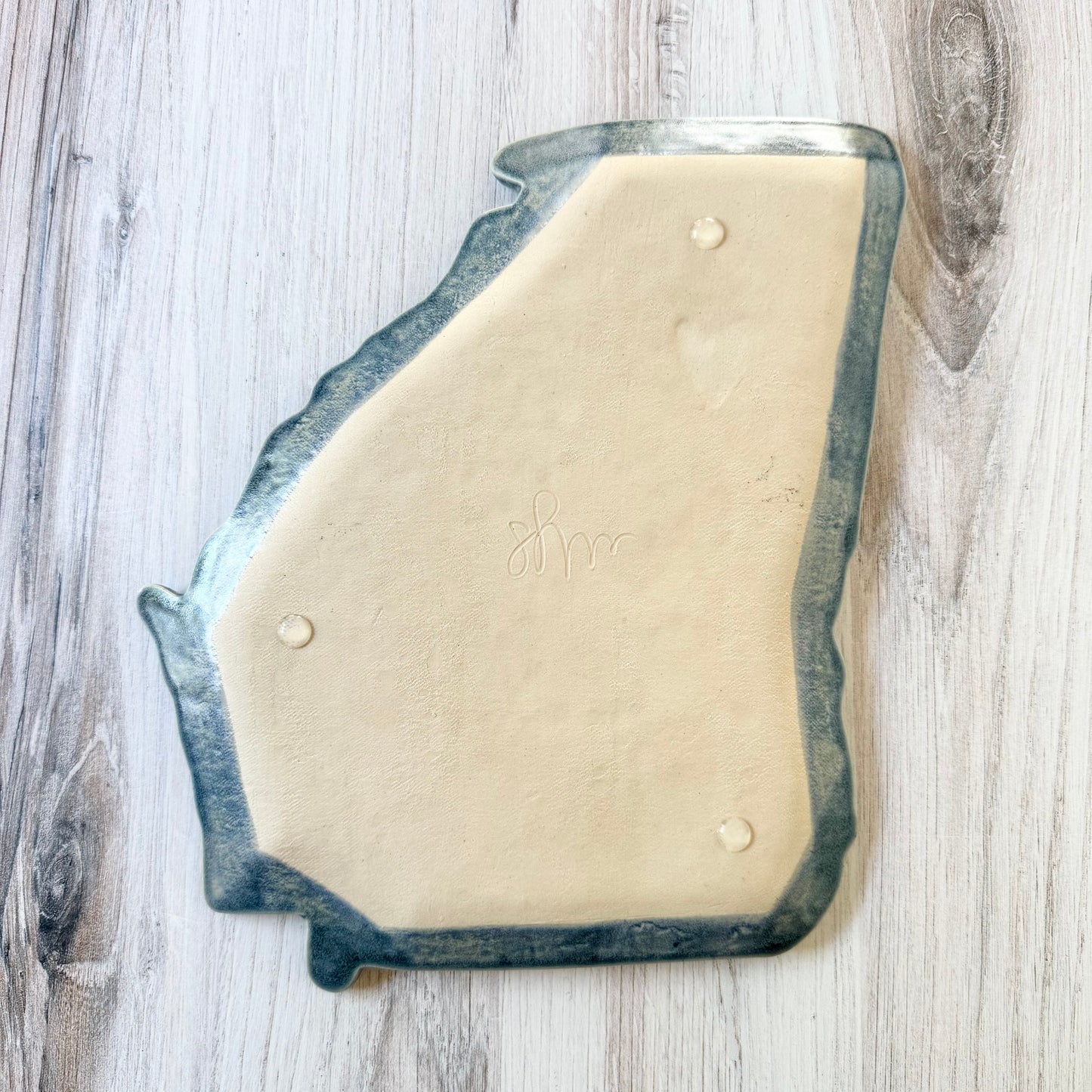 GA with a heart platter, antique blue