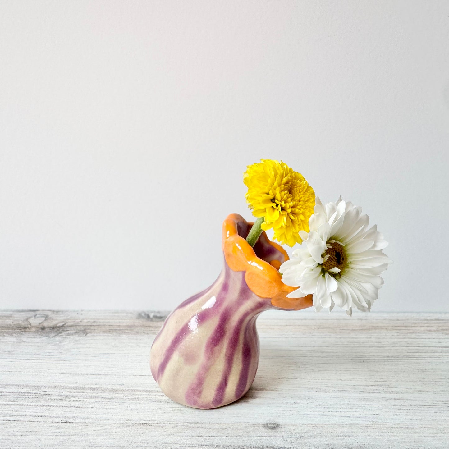 Mini vase, hand painted, wonky, purple/orange