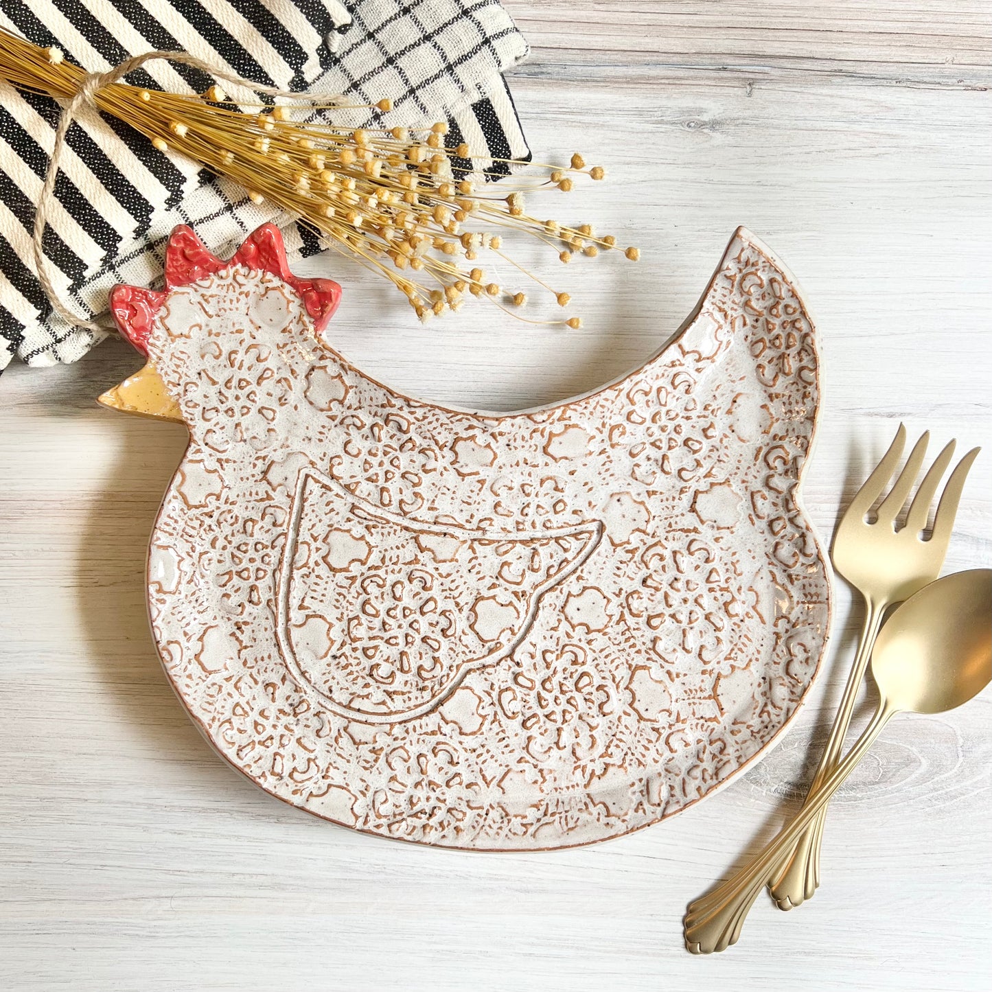 Chicken Platter. Ceramic. Handmade.