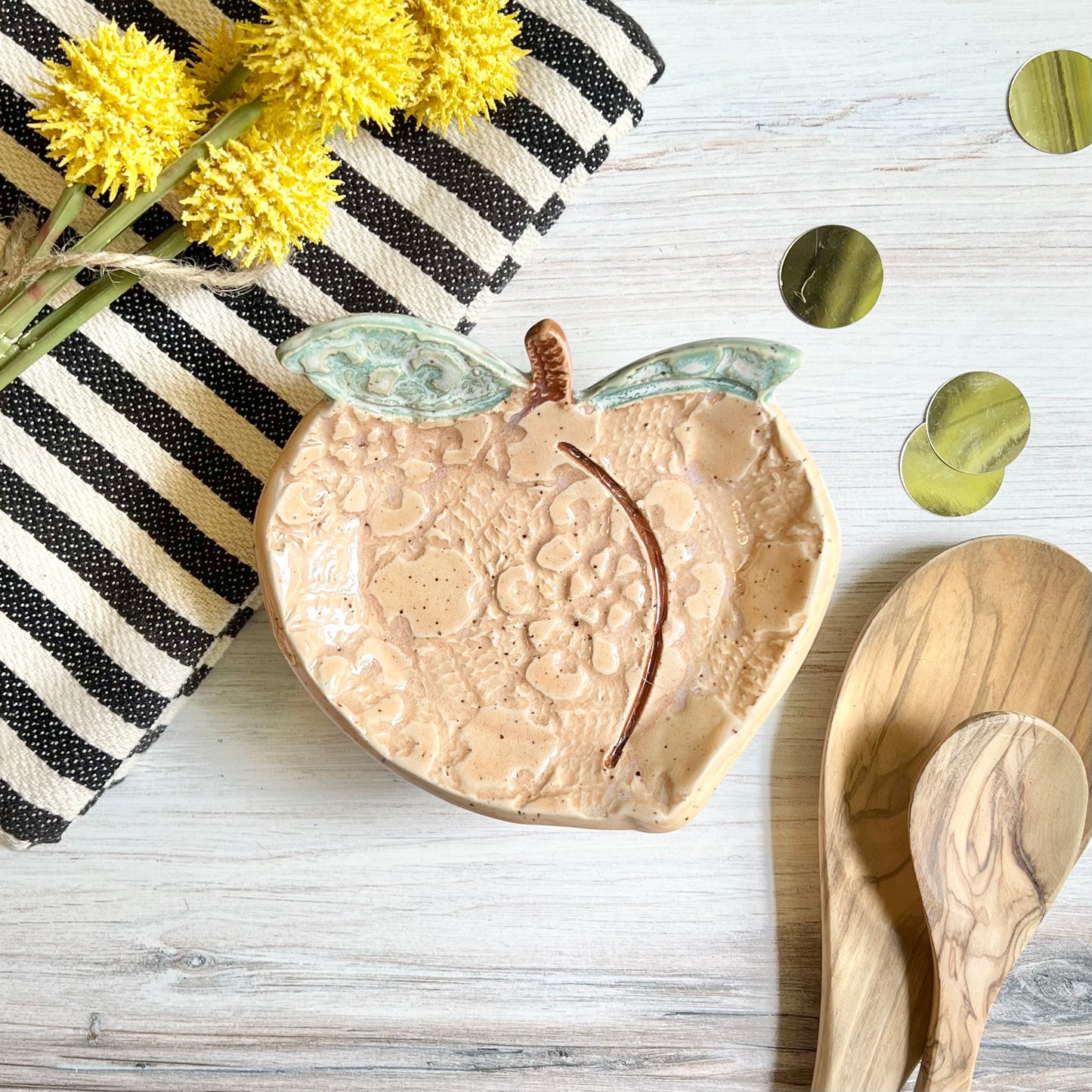 Peach Spoon Rest. Ceramic. Handmade.