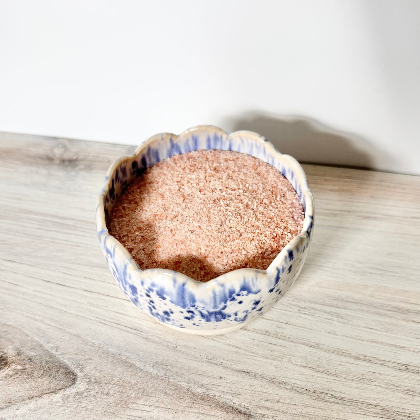 Salt bowl, blue splatterware