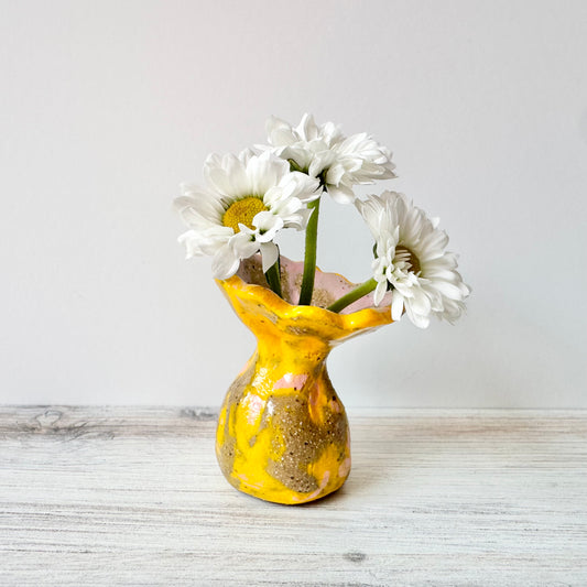 Mini vase, hand painted, pink/yellow