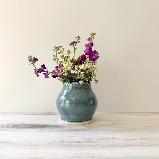Scalloped vase, antique blue
