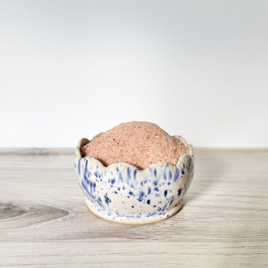 Salt bowl, blue splatterware