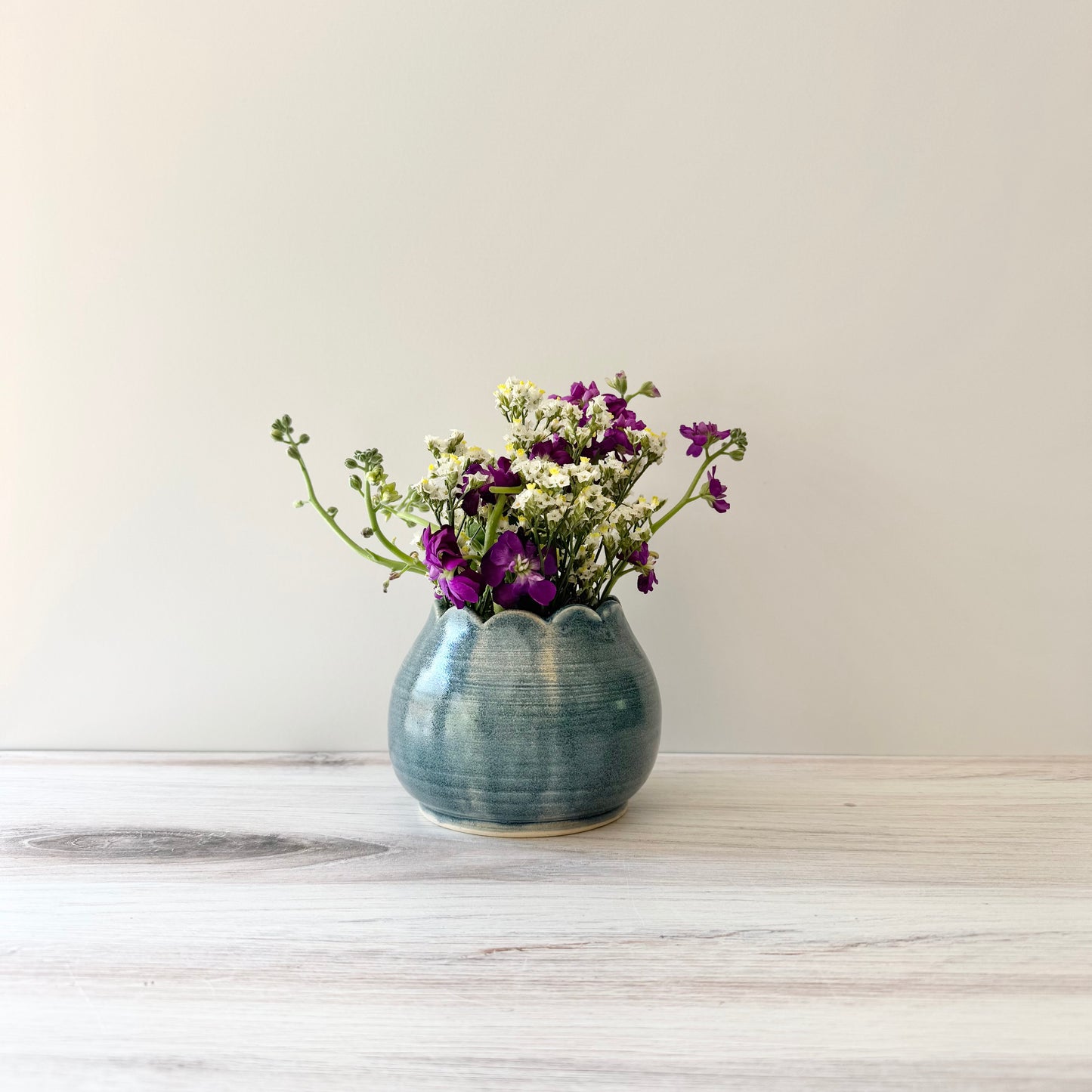 Scalloped vase, antique blue
