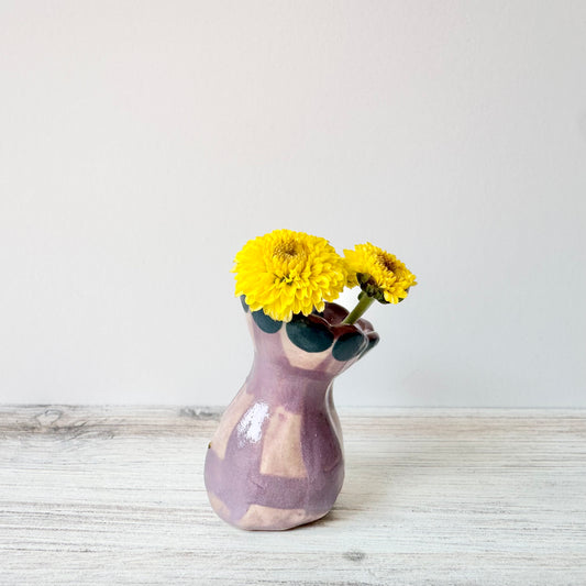 Mini vase, hand painted, wonky, pink/purple/blue