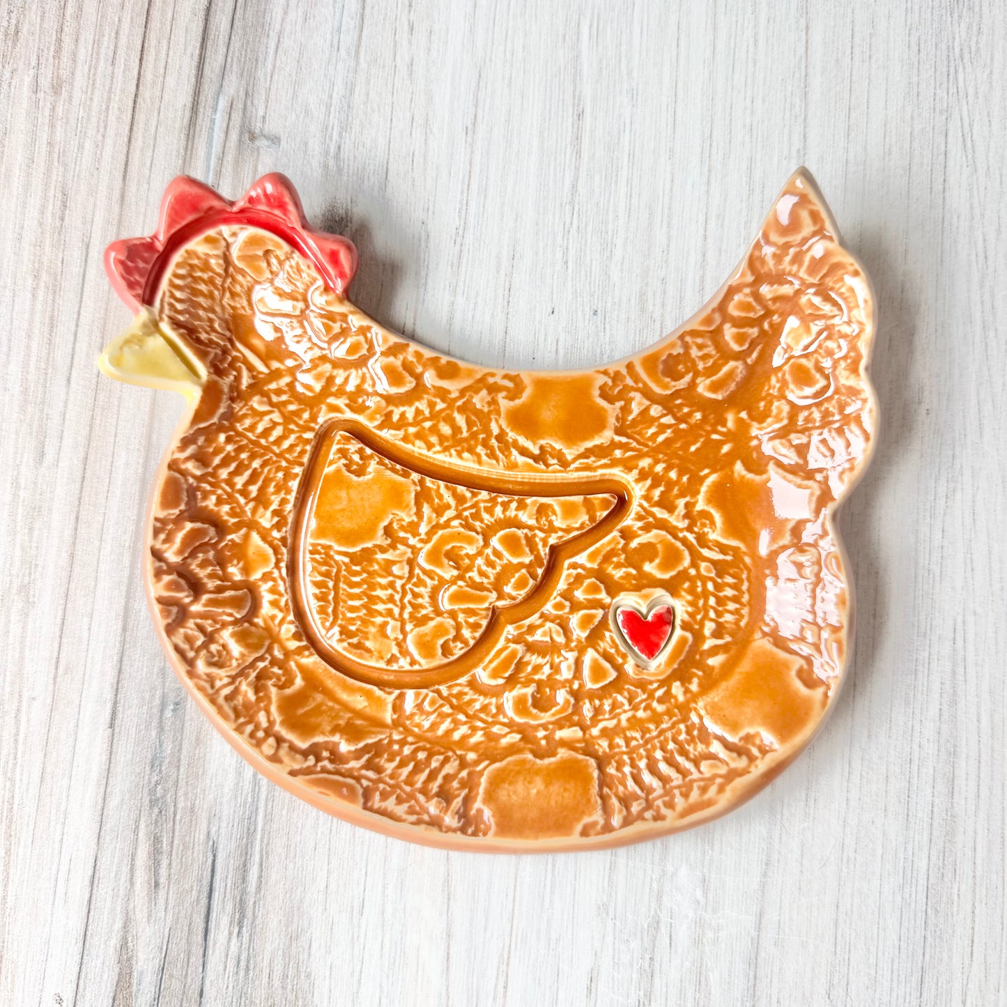 Chicken w/a heart spoon rest, brown