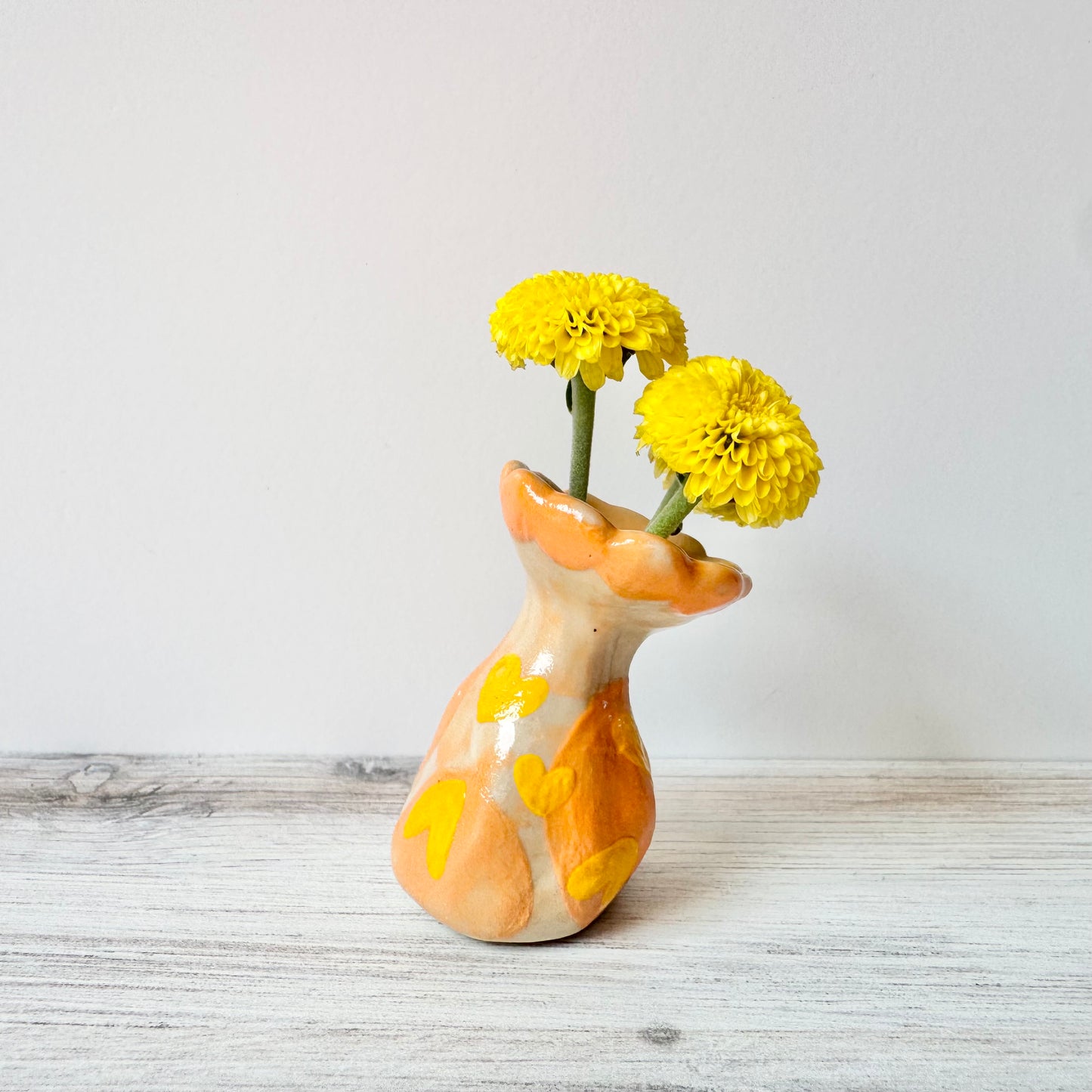 Mini vase, hand painted, wonky, orange/yellow