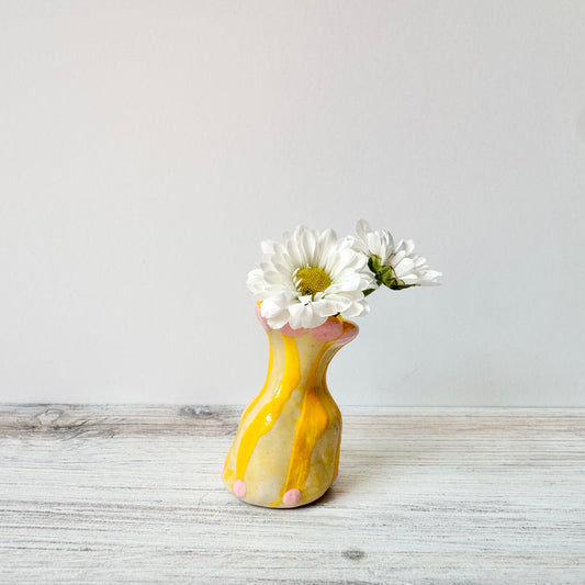 Mini vase, hand painted, wonky, pink/yellow