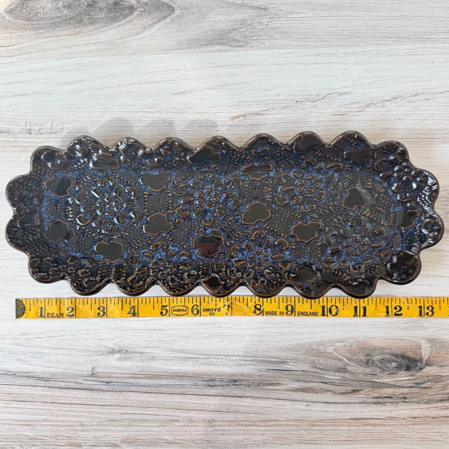 Oblong scalloped platter, deep blue