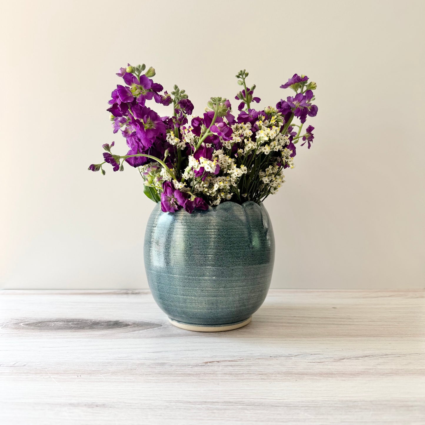Scalloped vase, antique blue