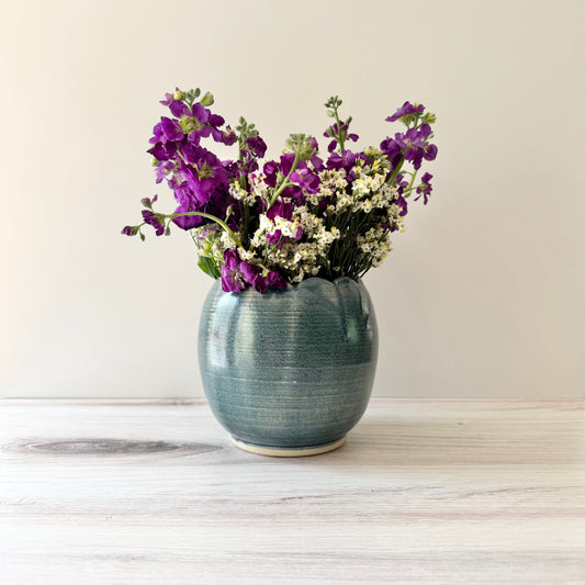 Scalloped vase, antique blue