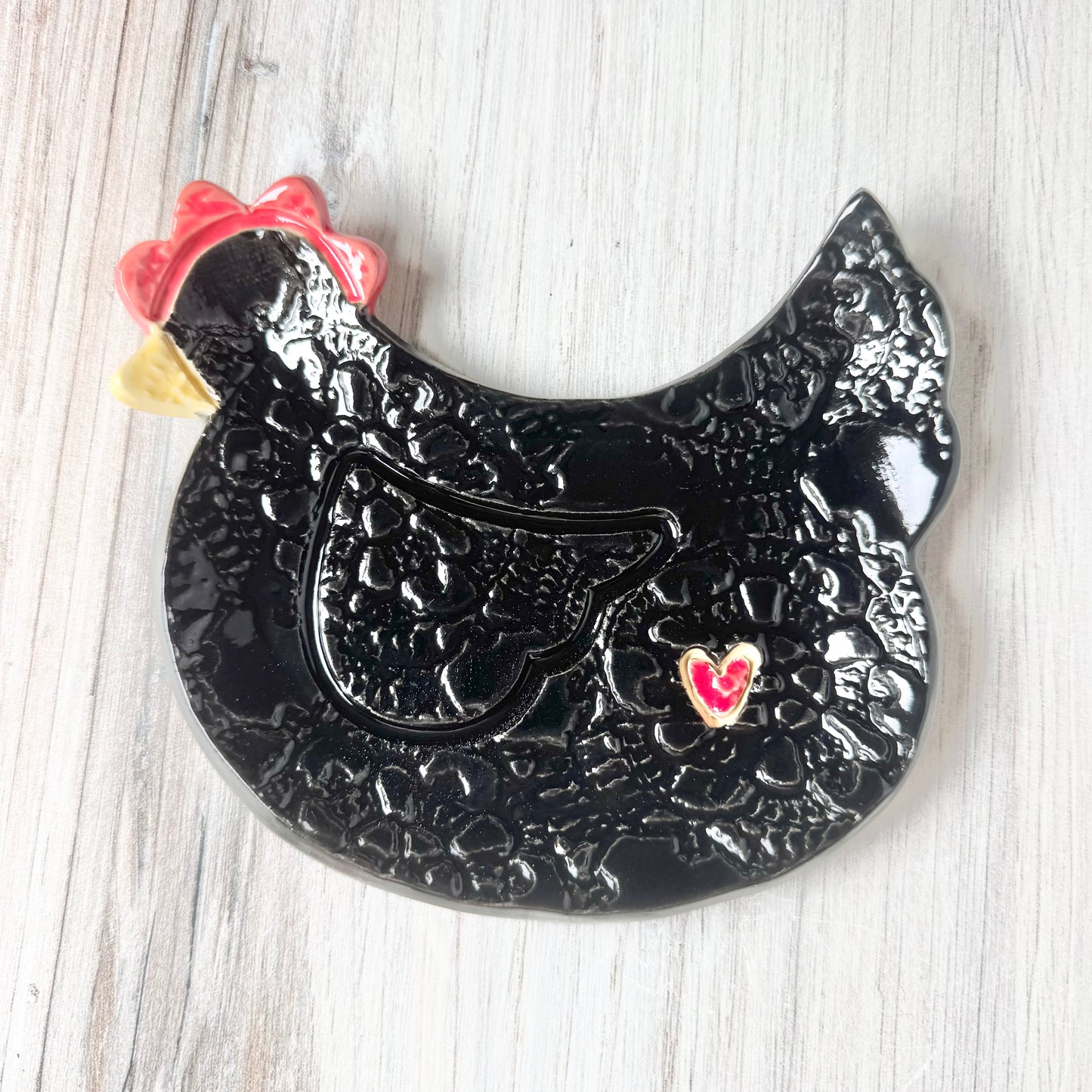 Chicken w/a heart spoon rest, black