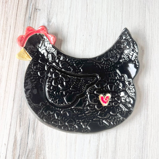 Chicken w/a heart spoon rest, black