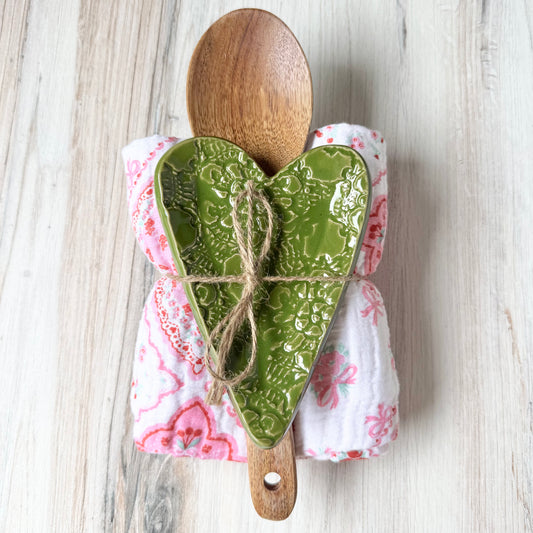 Heart spoon rest bundle, green