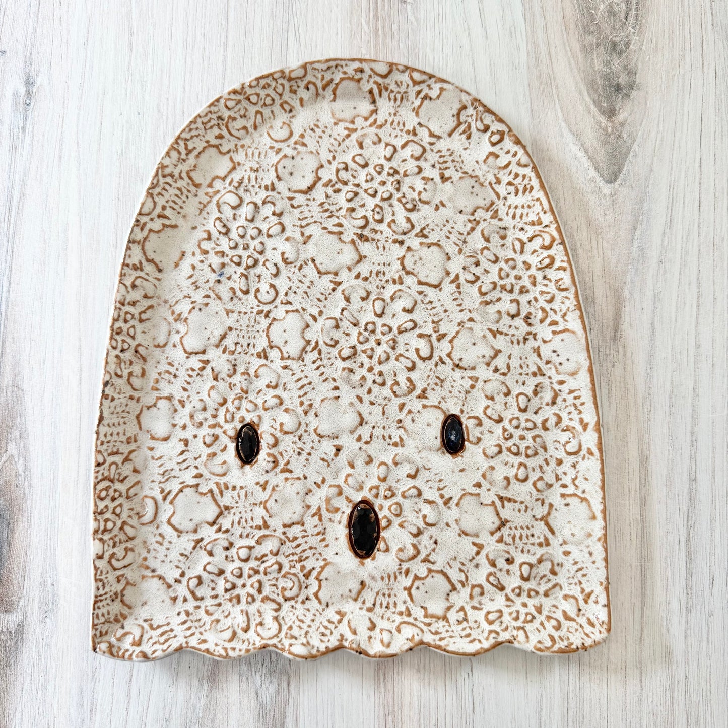 Ghost No. 2 Platter, white on brown clay (see details)