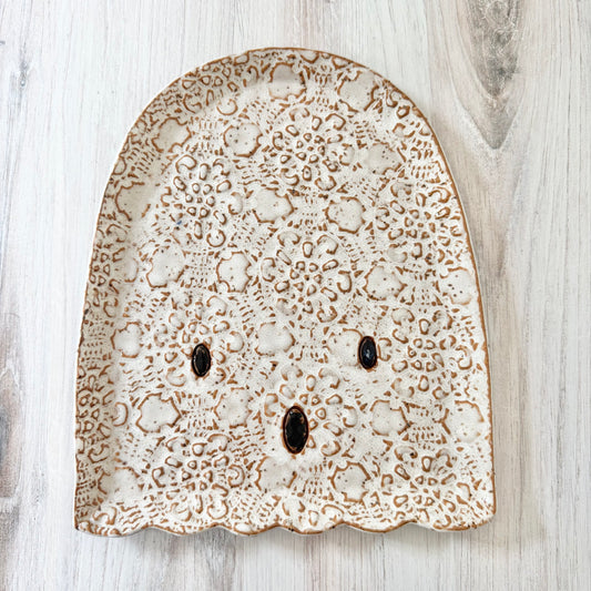Ghost No. 2 Platter, white on brown clay (see details)