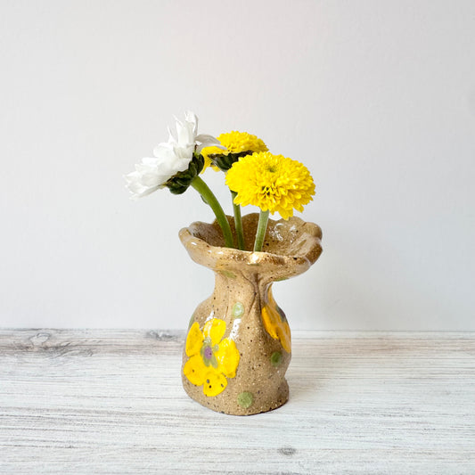 Mini vase, hand painted, wonky, yellow/green/purple