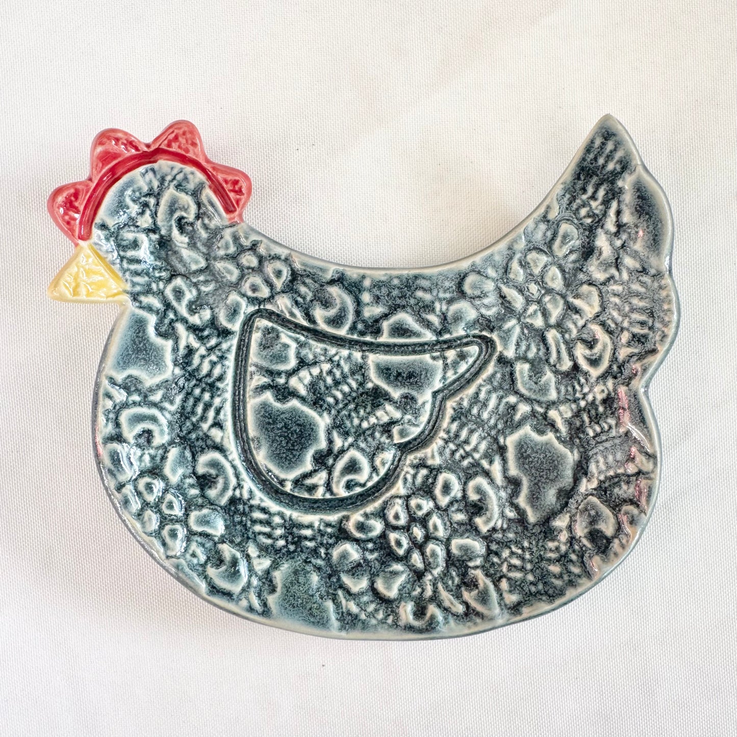 Chicken spoon rest, antique blue