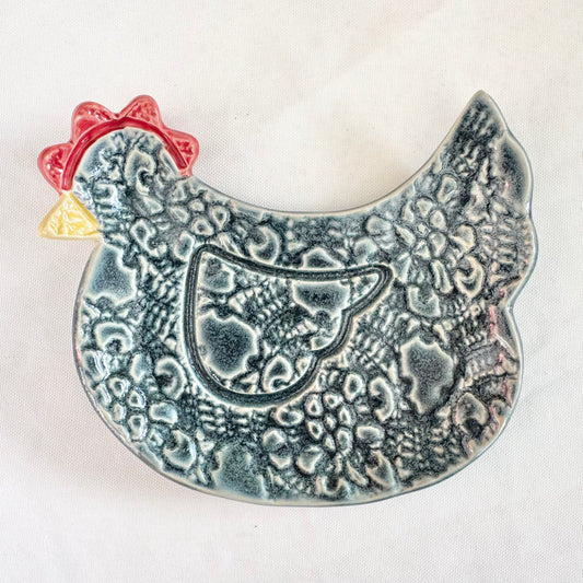 Chicken spoon rest, antique blue