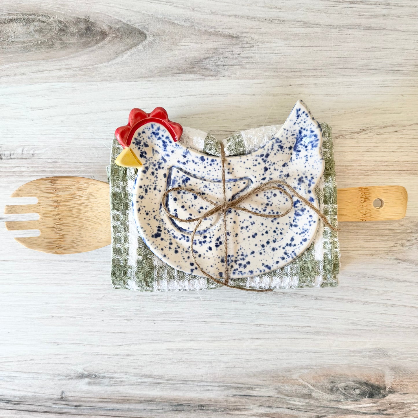 Chicken spoon rest bundle, blue splatterware