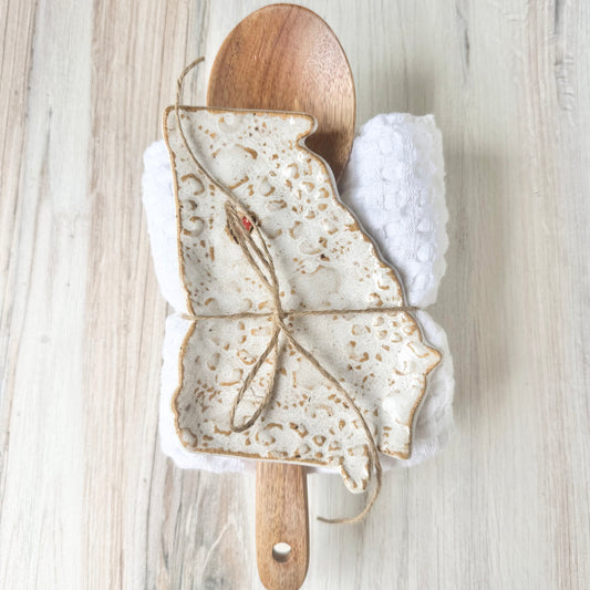 Georgia w/a heart spoon rest bundle, white on brown clay
