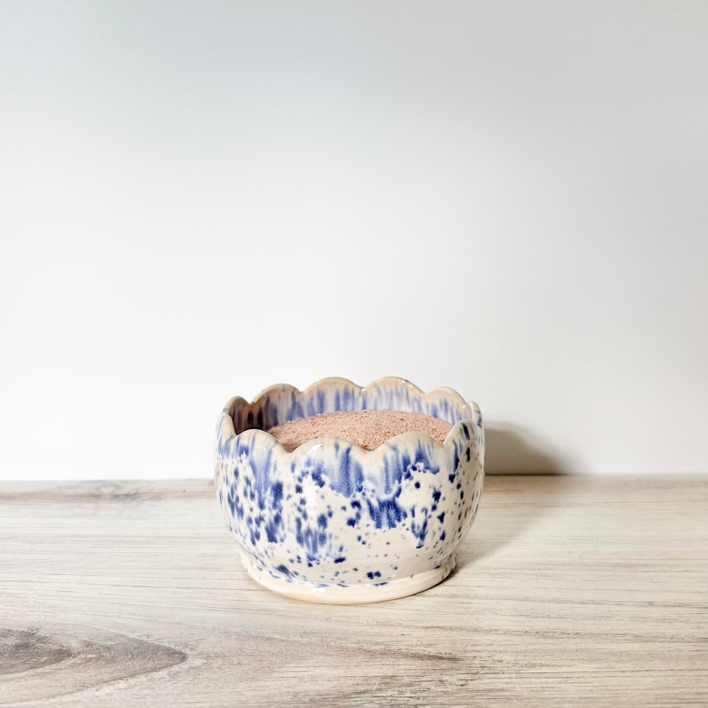 Salt bowl, blue splatterware