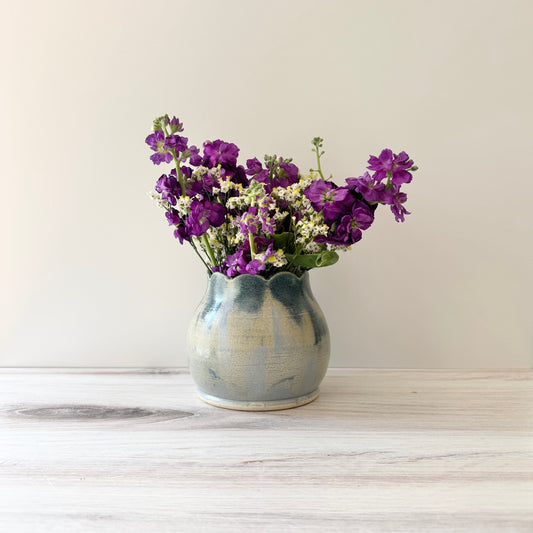 Scalloped vase, antique blue reduction
