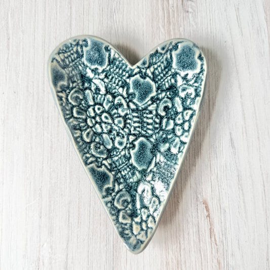 Heart spoon rest, antique blue