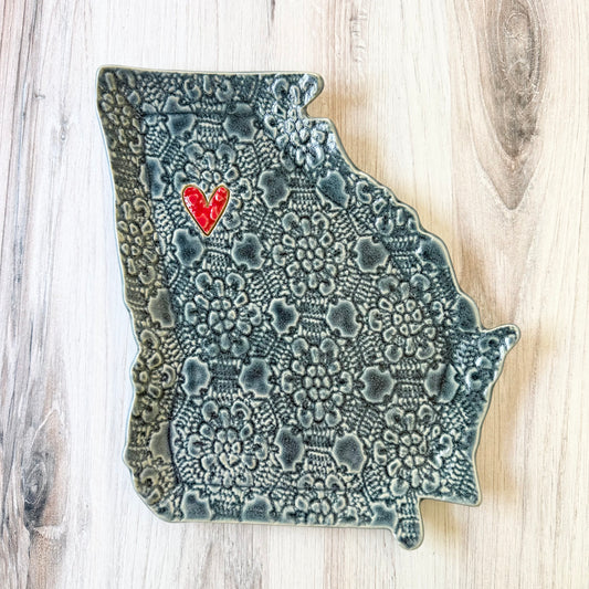 GA with a heart platter, antique blue