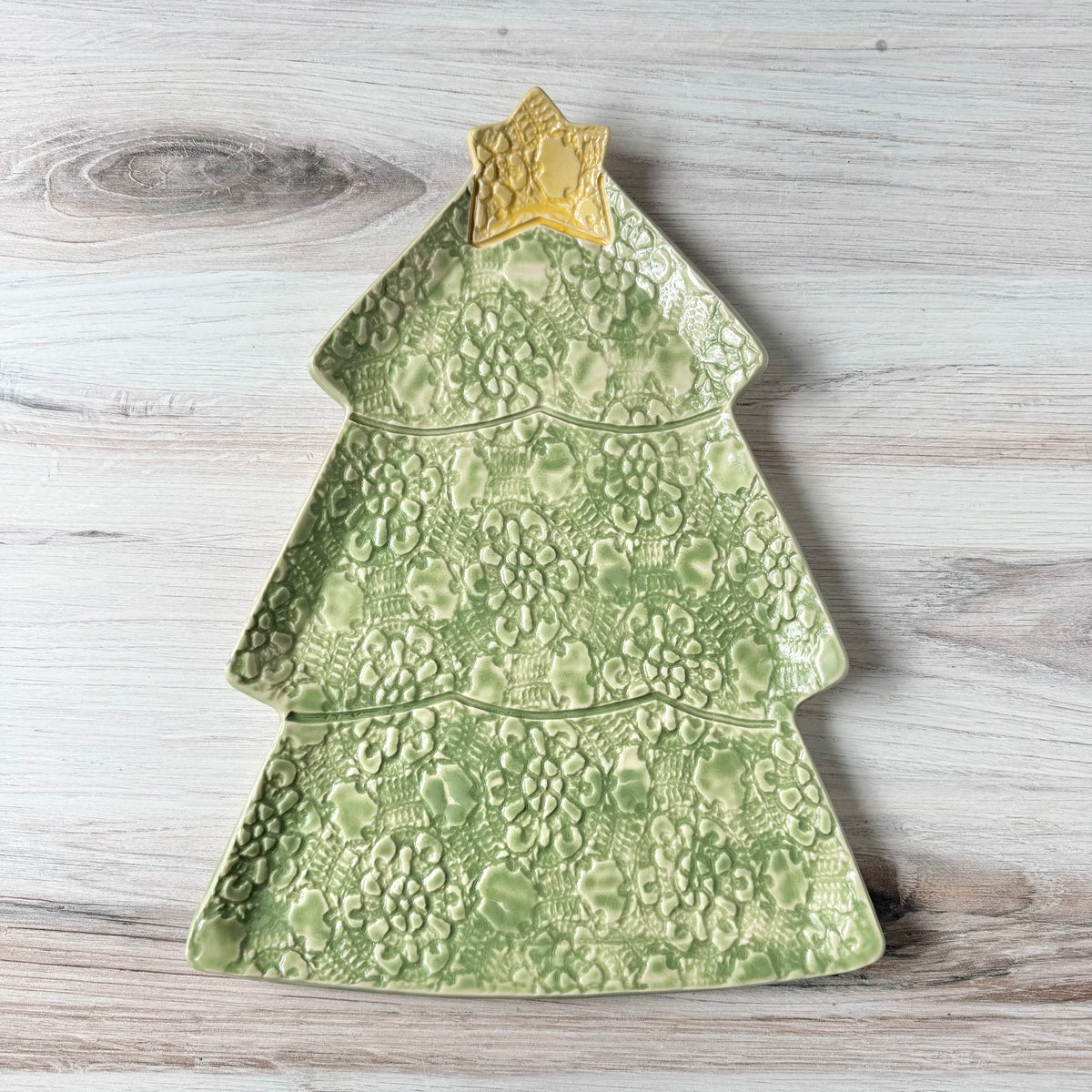 Christmas tree platter, “moss green denim”