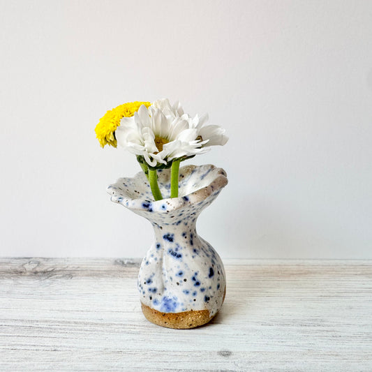 Mini vase, blue splatterware
