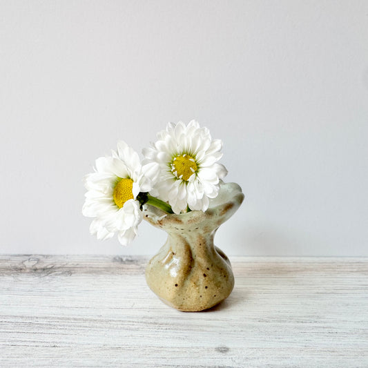 Mini vase, mint green on brown clay