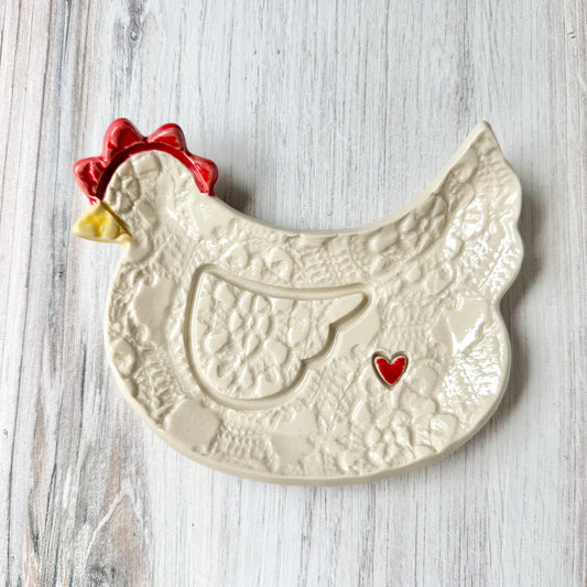 Chicken w/a heart spoon rest, cream