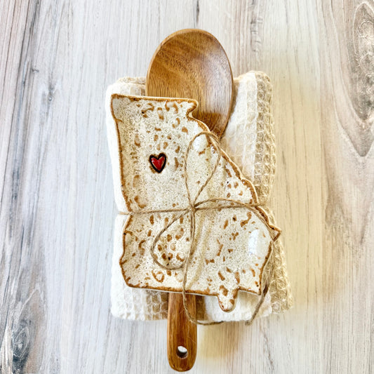 GA with a heart, spoon rest bundle, white on brown
