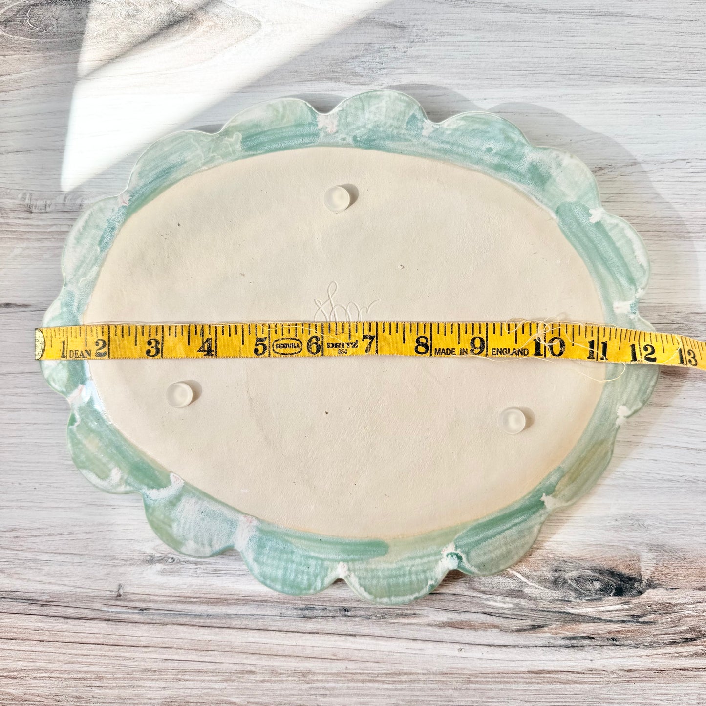 Oval scalloped platter, minty green