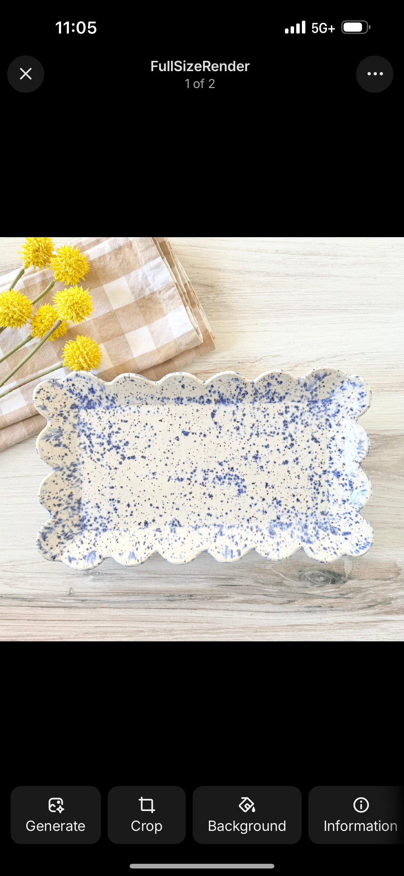 Scalloped Rectangle Serving Platter, blue splatterware