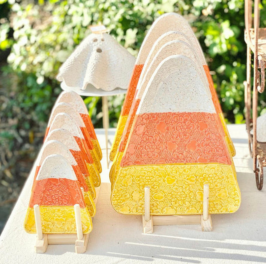 Candy Corn Spoon Rest. Ceramic. Handmade.